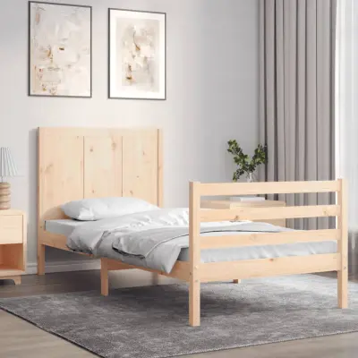 The Living Store Posteljni okvir z vzglavjem 100x200 cm trden les - Posteljni Okvir