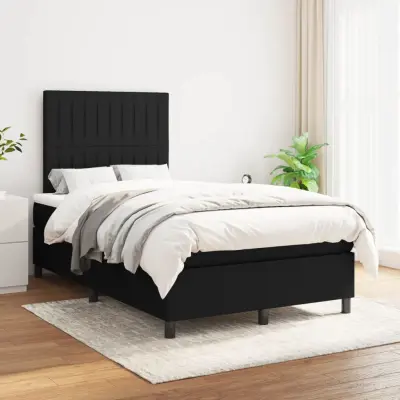 The Living Store Box spring postelja z vzmetnico črn 120x200 cm blago - Box Spring Postelja