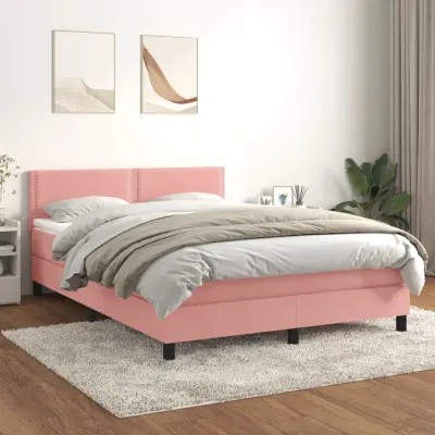 The Living Store Box spring postelja z vzmetnico roza 140x200 cm žamet - Box Spring Postelja