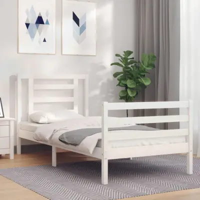 The Living Store Posteljni okvir z vzglavjem bel trden les - Posteljni Okvir