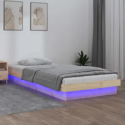 The Living Store Posteljni okvir LED bel 90x190 cm trden les - Posteljni Okvir