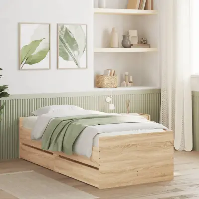 The Living Store Posteljni okvir s predali sonoma hrast 75x190 cm - Posteljni Okvir