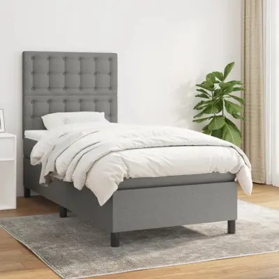 The Living Store Box spring postelja z vzmetnico temno siva 80x200 cm blago - Box Spring Postelja