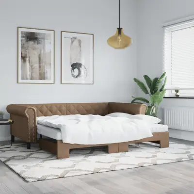 The Living Store Izvlečna dnevna postelja z vzmetnicami kapučino 90x200 cm - Izvlečna Dnevna Postelja