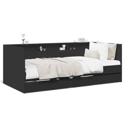 The Living Store Dnevna postelja s predali črna 75x190 cm inženirski les - Dnevna Postelja