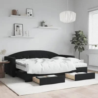 The Living Store Izvlečna dnevna postelja s predali črna 80x200 cm žamet - Izvlečna Dnevna Postelja
