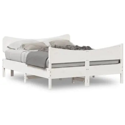 The Living Store Posteljni okvir brez vzmetnice bel 140x190 cm trdna borovina - Posteljni Okvir