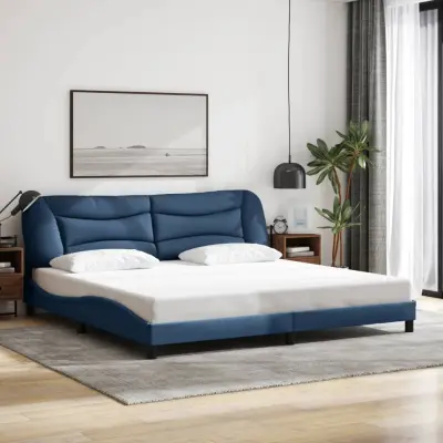 The Living Store Posteljni okvir brez vzmetnice moder 200x200 cm blago - Posteljni Okvir