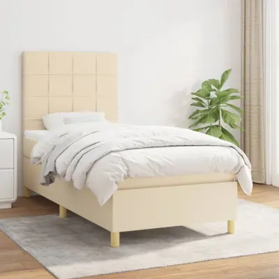 The Living Store Box spring postelja z vzmetnico krem 90x190 cm blago - Box Spring Postelja