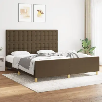 The Living Store Posteljni okvir z vzglavjem temno rjav 180x200 cm blago - Posteljni Okvir Z Vzglavjem