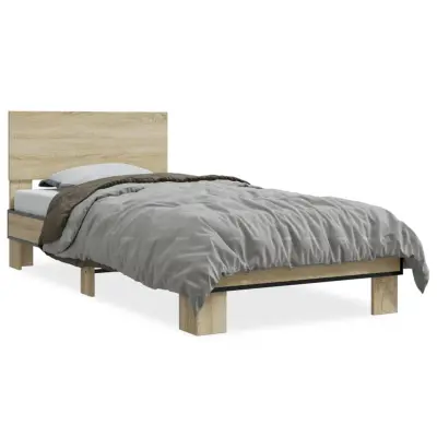 The Living Store Posteljni okvir sonoma hrast 75x190 cm inženirski les in kovina - Posteljni Okvir