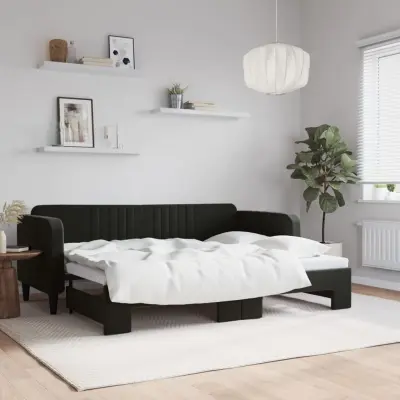 The Living Store Izvlečna dnevna postelja črna 80x200 cm žamet - Izvlečna Dnevna Postelja