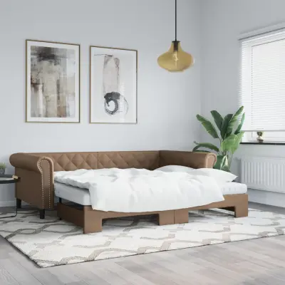 The Living Store Izvlečna dnevna postelja kapučino 90x200 cm umetno usnje - Izvlečna Dnevna Postelja