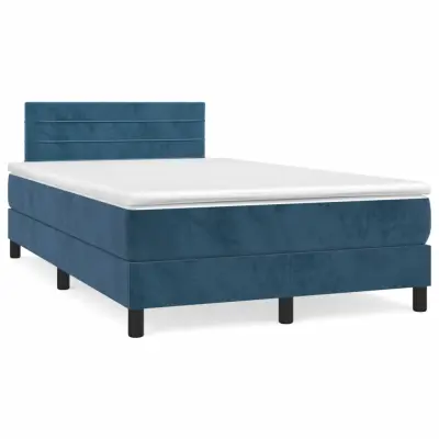 The Living Store Box spring postelja z vzmetnico temno moder 120x190 cm žamet - Box Spring Postelja