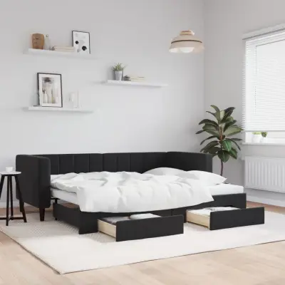 The Living Store Izvlečna dnevna postelja s predali črna 80x200 cm žamet - Izvlečna Dnevna Postelja