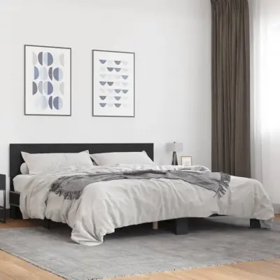 The Living Store Posteljni okvir črn 200x200 cm inženirski les in kovina - Posteljni Okvir