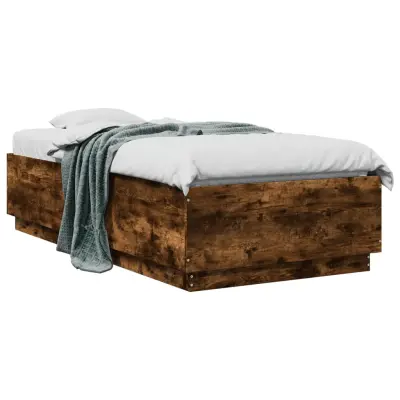 The Living Store Posteljni okvir z LED lučkami dimljeni hrast 75x190 cm inž. les - Posteljni Okvir