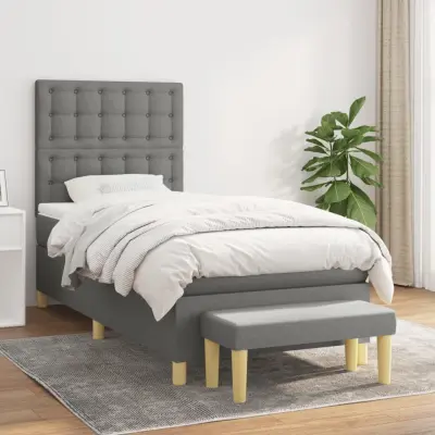 The Living Store Box spring postelja z vzmetnico temno siva 80x200 cm blago - Box Spring Postelja