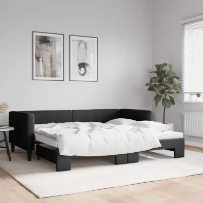 The Living Store Izvlečna dnevna postelja črna 90x200 cm blago - Izvlečna Dnevna Postelja