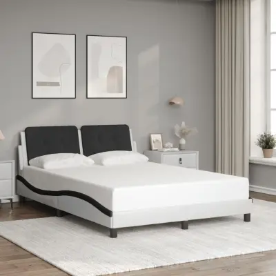 The Living Store Posteljni okvir z vzglavjem bel in črn 140x200 cm umetno usnje - Posteljni Okvir