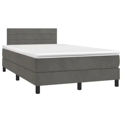 The Living Store Box spring postelja z vzmetnico LED temno siva 120x190 cm žamet - Box Spring Postelja