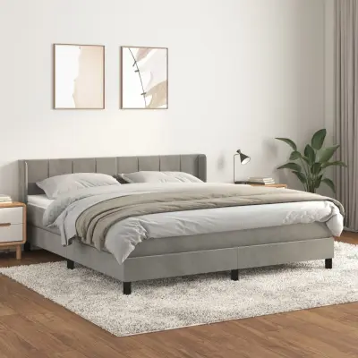The Living Store Box spring postelja z vzmetnico svetlo siva 160x200 cm žamet - Box Spring Postelja
