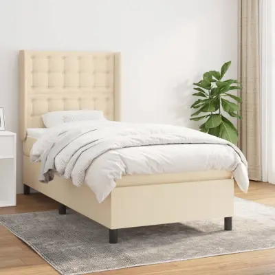 The Living Store Box spring postelja z vzmetnico krem 100x200 cm blago - Box Spring Postelja