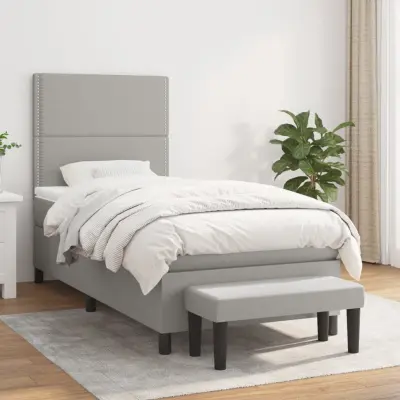 The Living Store Box spring postelja z vzmetnico svetlo siva 80x200 cm blago - Box Spring Postelja