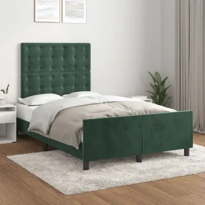 The Living Store Posteljni okvir z vzglavjem temno zelen 140x190 cm žamet - Posteljni Okvir Z Vzglavjem