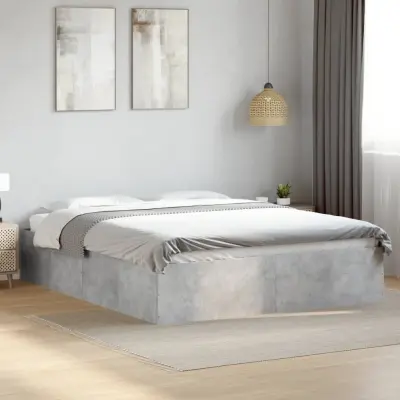 The Living Store Posteljni okvir betonsko siv 150x200 cm inženirski les - Posteljni Okvir
