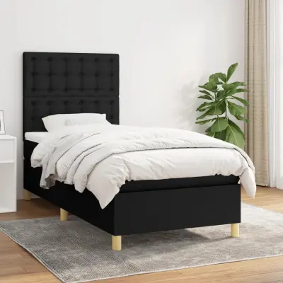The Living Store Box spring postelja z vzmetnico črna 80x200 cm blago - Box Spring Postelja