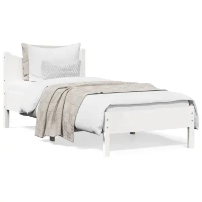 The Living Store Posteljni okvir brez vzmetnice bel 75x190 cm trdna borovina - Posteljni Okvir