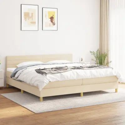 The Living Store Box spring postelja z vzmetnico krem 200x200 cm blago - Box Spring Postelja