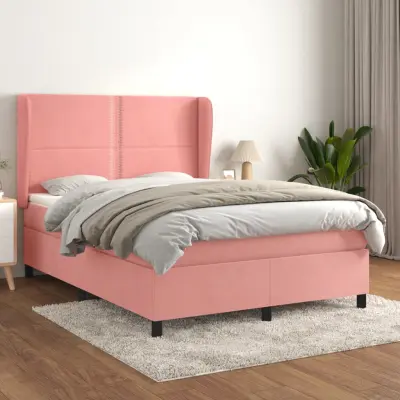 The Living Store Box spring postelja z vzmetnico roza 140x200 cm žamet - Box Spring Postelja