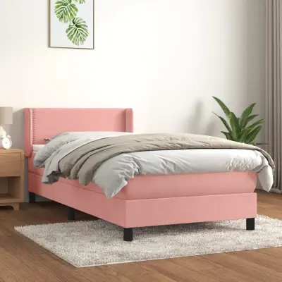 The Living Store Box spring postelja z vzmetnico roza 100x200 cm žamet - Box Spring Postelja