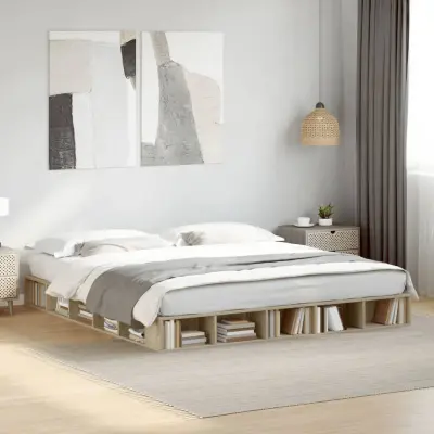 The Living Store Posteljni okvir sonoma hrast 200x200 cm inženirski les - Posteljni Okvir