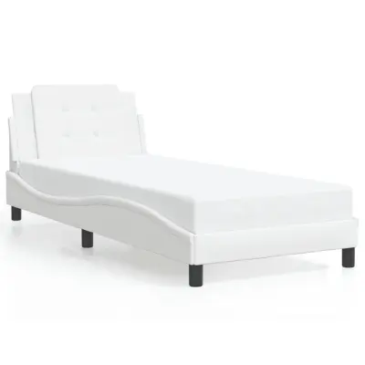 The Living Store Posteljni okvir z LED lučkami bel 90x190 cm umetno usnje - Posteljni Okvir