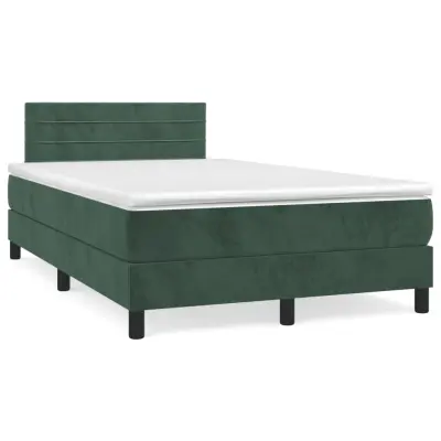 The Living Store Box spring postelja z vzmetnico LED tem. zelena 120x200cm žamet - Box Spring Postelja