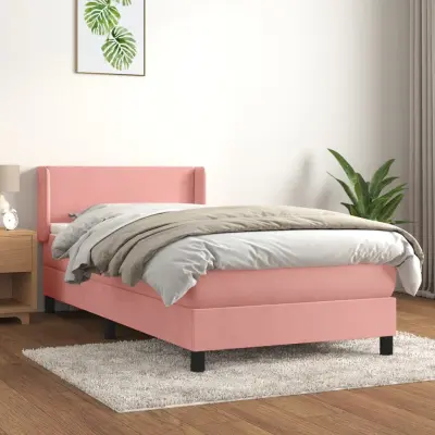 The Living Store Box spring postelja z vzmetnico roza 90x200 cm žamet - Box Spring Postelja