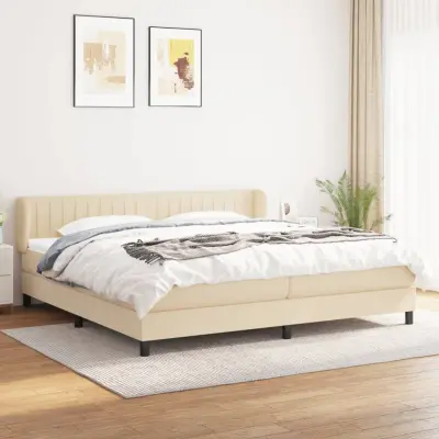 The Living Store Box spring postelja z vzmetnico krem 200x200 cm blago - Box Spring Postelja