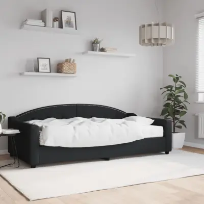 The Living Store Dnevna postelja z vzmetnico črna 100x200 cm blago - Dnevna Postelja Z Vzmetnico