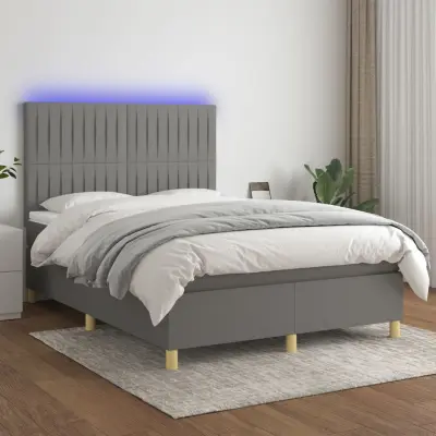 The Living Store Box spring postelja z vzmetnico LED temno siva 140x200 cm blago - Box Spring Postelja