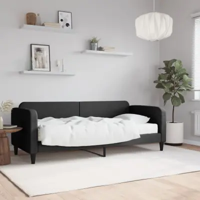 The Living Store Dnevna postelja z vzmetnico črna 80x200 cm blago - Dnevna Postelja Z Vzmetnico