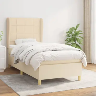 The Living Store Box spring postelja z vzmetnico krem 90x190 cm blago - Box Spring Postelja