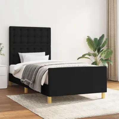 The Living Store Posteljni okvir z vzglavjem črn 100x200 cm blago - Posteljni Okvir Z Vzglavjem