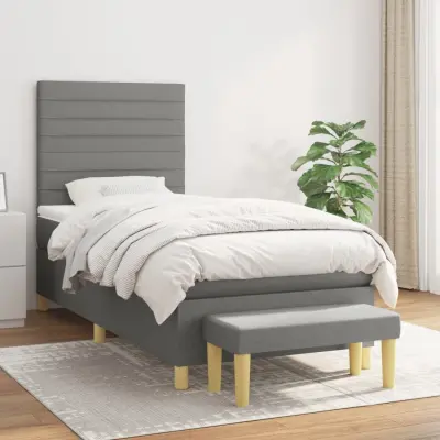 The Living Store Box spring postelja z vzmetnico temno siva 90x200 cm blago - Box Spring Postelja
