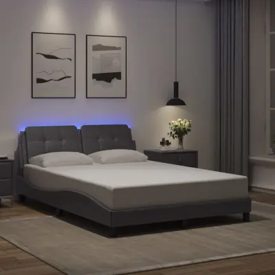 The Living Store Posteljni okvir z LED lučkami siv 140x190 cm umetno usnje - Posteljni Okvir