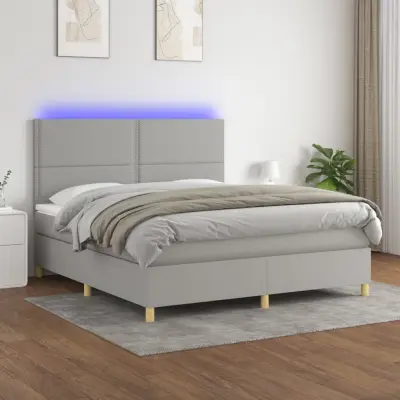 The Living Store Box spring postelja z vzmetnico LED sv. siva 160x200 cm blago - Box Spring Postelja