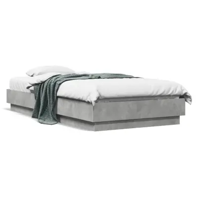The Living Store Posteljni okvir z LED lučkami betonsko siv 75x190 cm - Posteljni Okvir