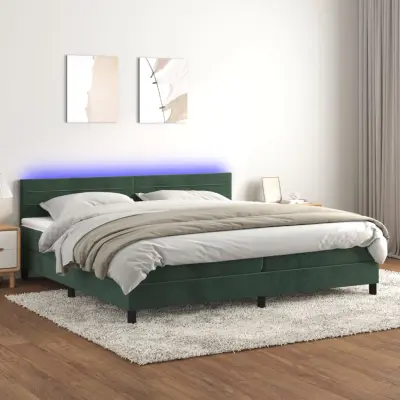 The Living Store Box spring postelja z vzmetnico LED tem. zelena 200x200cm žamet - Box Spring Postelja